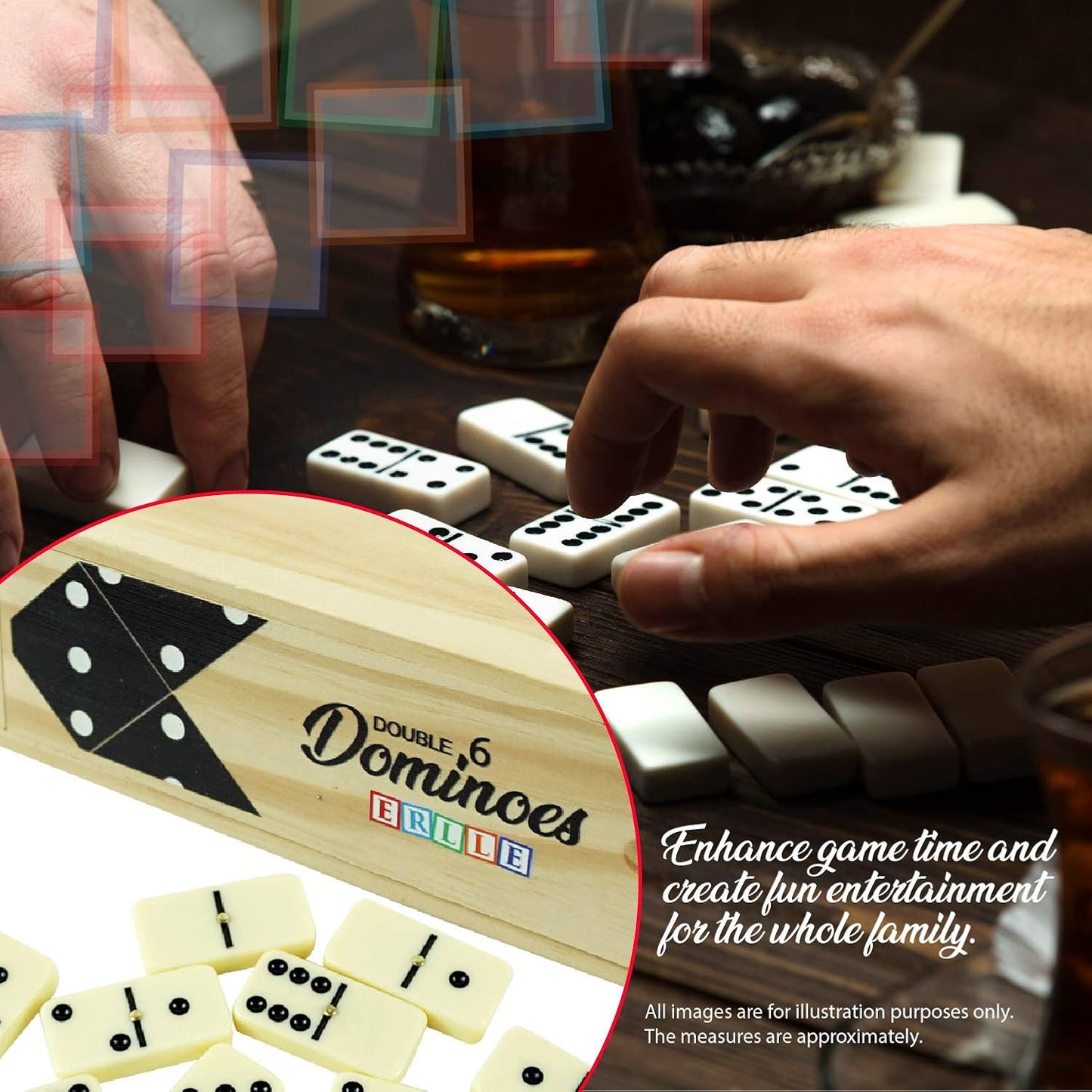 ERLLE - Jumbo Dominoes Set, Extra-Large Double Six Domino Set for Kids & Adults, Premium Giant Dominoes for Outdoor & Indoor Games, Classic Mexican Train, Chicken Foot, and Family Game Night Fun