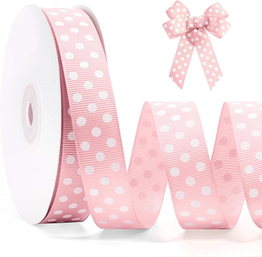 Polka Dot Grosgrain Ribbon 3/4 Inch, 25 Yards Spool Pink and White Dot Craft Ribbon for Christmas Gift Wrapping DIY Crafts Hair Bows Wedding Party Decor Sewing and Home Decoration