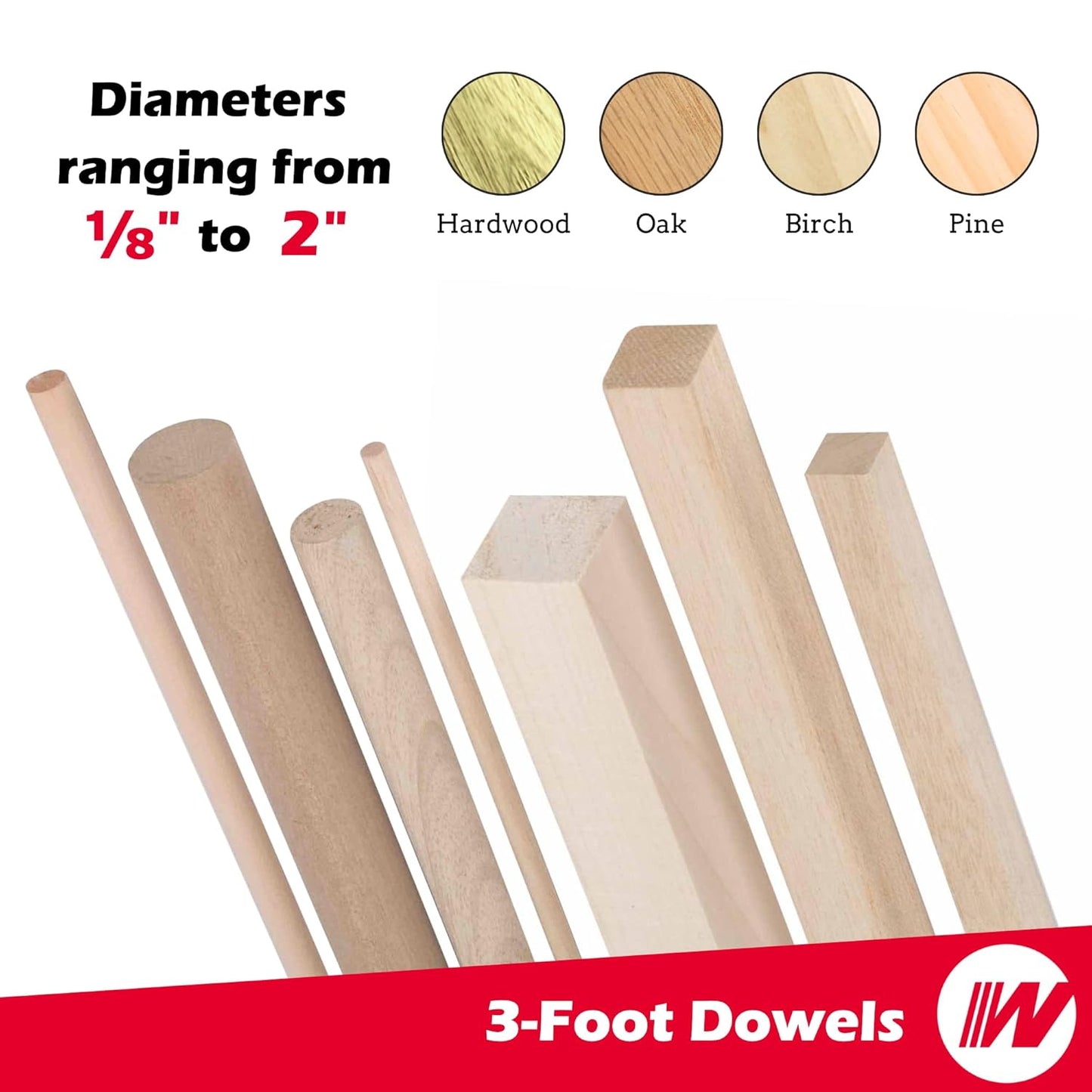 Hardwood Round Dowels (2" x 36", Pack of 2) | Variety of Diameters & Wood Species | Unfinished Wooden Dowel Rods for Crafts & DIY Home Projects | Curtain Rod, Macrame Supplies, Moulding, Flagpole