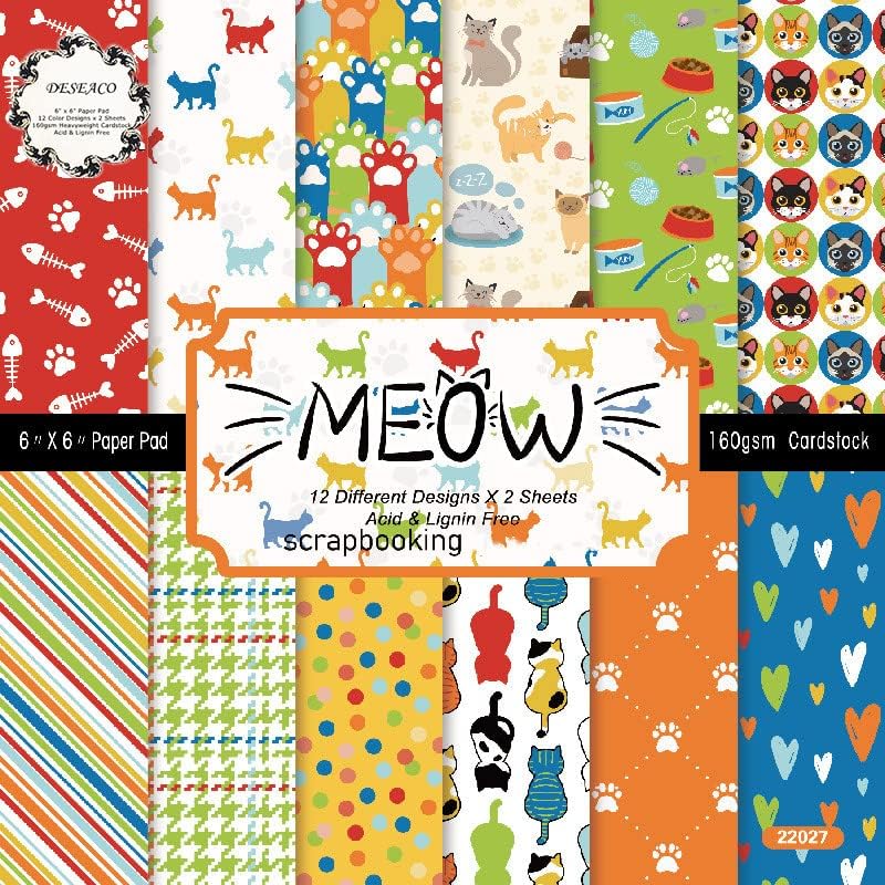 Cat Scrapbook Paper Pad:Cute Pet-Inspired Craft Paper Sheets, Decorative Kitten Pattern 6x6 Single Sided for Scrapbooking Cat and Pets Lovers, Gift Wrapping, Journaling, Card Making