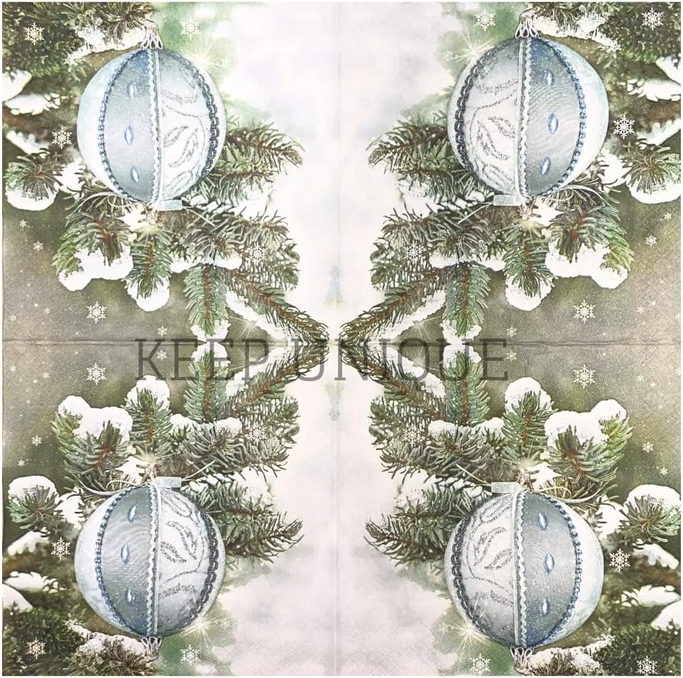 20-ct 13x13 Christmas Paper Decoupage Napkins, 3-Ply Servilletas Tissue Napkin for Dinner and Parties, Disposable Napkins (Ornament X)