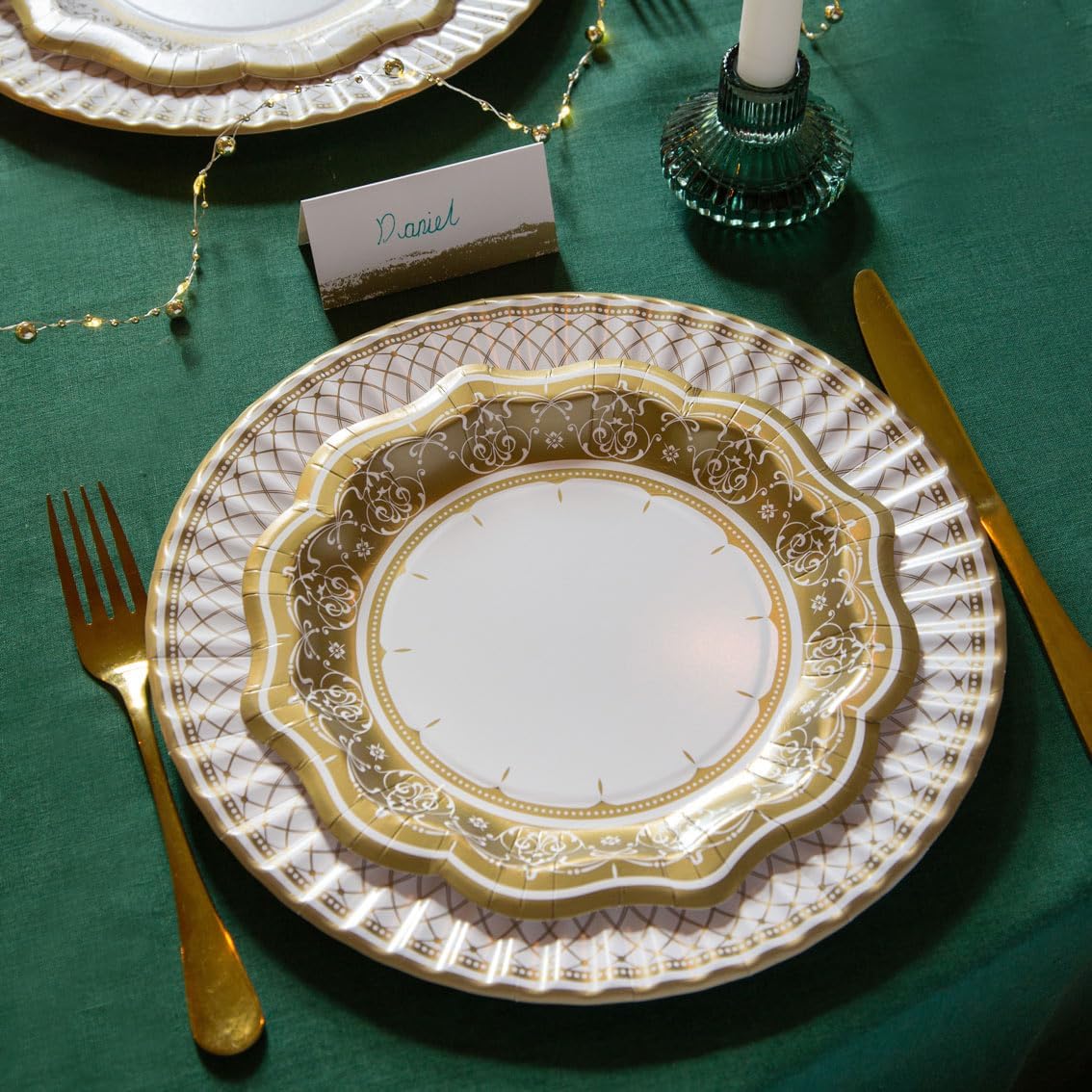 Talking Tables 24 x Gold Disposable Paper Party Plates in 3 Styles, Strong and Sturdy Elegant Scalloped Design Recyclable Dishes for Christmas, Birthday Weddings, Anniversary 9inch