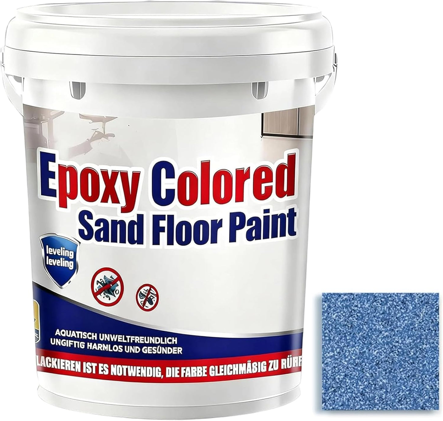 Epoxy Colored Sand Floor Paint, Epoxy Floor Paint for Concrete, High Gloss Marble Effect Coating, Waterproof Non-Slip Concrete Paints, Suitable for Indoor/Outdoor Use (Light Blue,96 oz/3 kg)