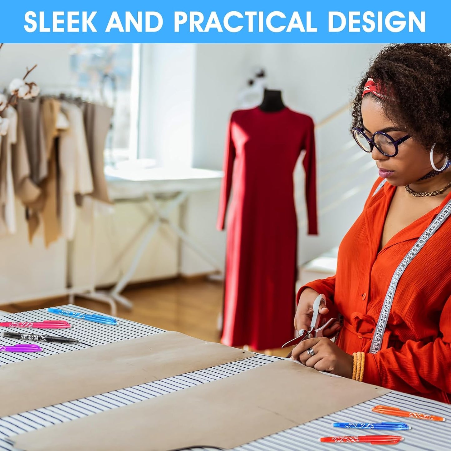 12pcs Heat Erasable Pens for Fabric, Fabric Marking Pens Fabrics Markers No Ghost Lines, Disappearing Ink for Precise Marking for Quilting Sewing Embroidery DIY Dressmaking Fabrics Tailors Chalk