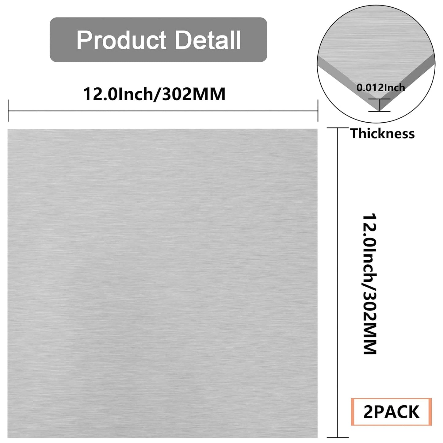 2Pack 5052 H32 Thin Aluminum Sheet Metal 12 x 12 x 0.012 (12Mil) Aluminum Plate Covered with Protective Film, Rectangle Thin Aluminum Metal Plate for Crafting, DIY, Handcraft, Backsplashes, 0.3mm