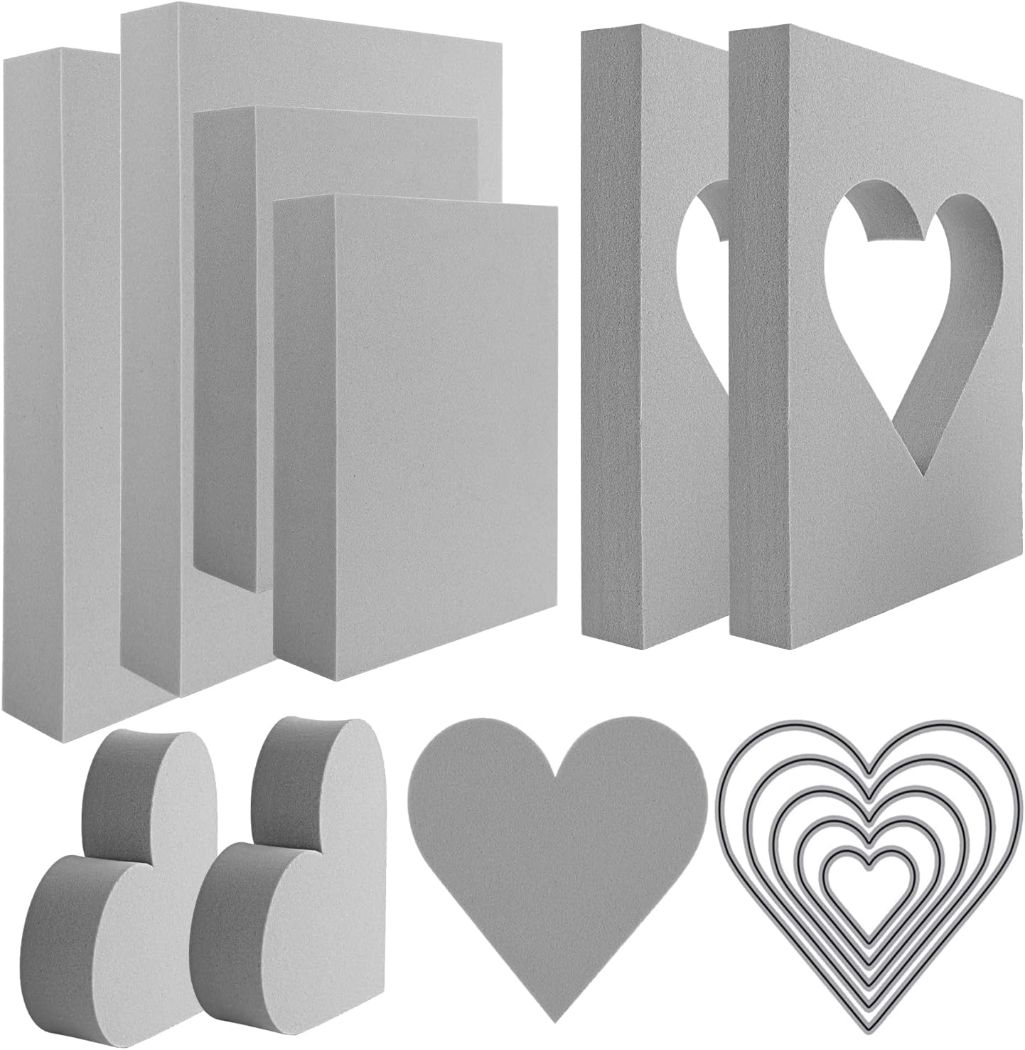 BAOFALI 15 Pcs Large Stamping Foam Grey Moldable Heart Foam Stamps Plastic Dry Foam Stamp Pad Cut and Dry Foam Stamping Foam Block for Sculpture, Modeling, DIY Arts and Handicrafts Projects