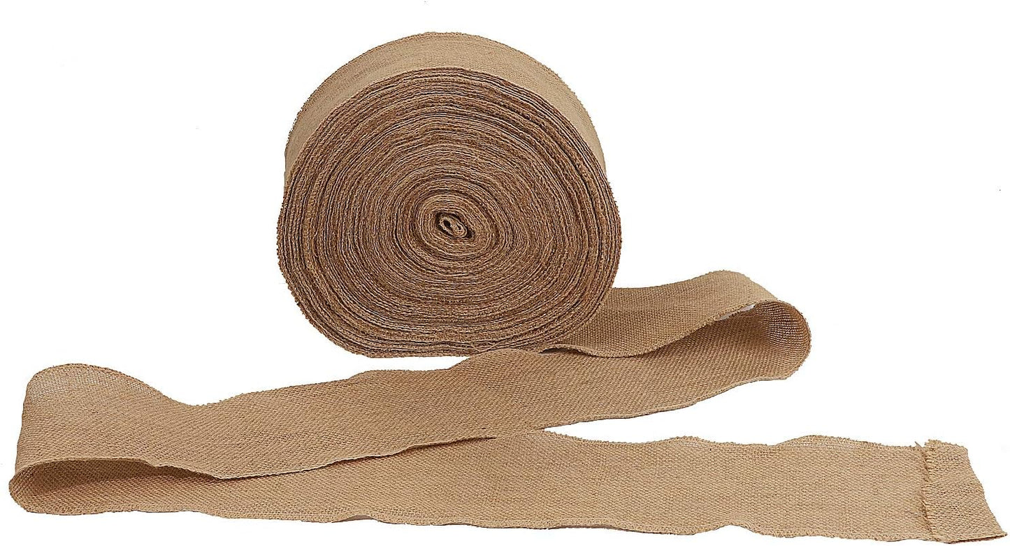 KINJOEK 5 Inch Wide 27 Yards Burlap Ribbon, Natural Jute Fabric Ribbon, Crafts Ribbon for Christmas, Wedding, Gifts, Burlap Fabric DIY, Ribbon for Decoration,