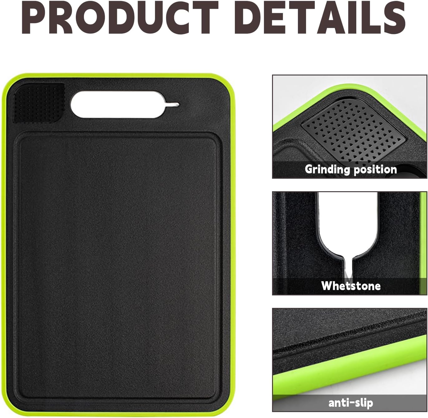 Cutting Board Double Sided,2 Pcs Vegetable Board With Sharpening Stone,Large Size+Small Size,Food Grade Stainless steel and Wheat straw PP Material,Eco-Friendly (black)