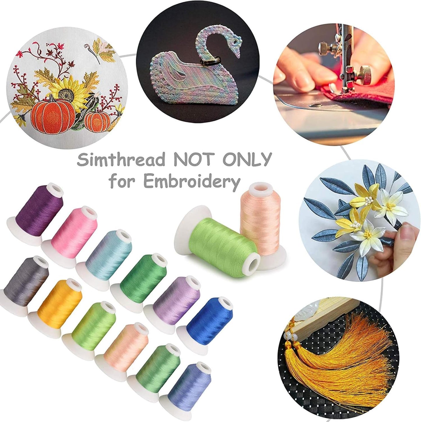 Simthread 63 Colors Compatible with Brother Polyester Embroidery Machine Thread + 20 Thread Holder Kit
