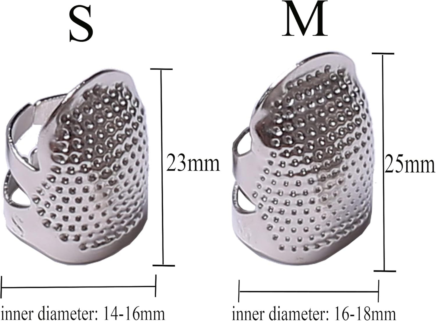 J.CARP 4Pcs Sewing Thimble, Metal Silvery Sewing Thimble Finger Protector, Adjustable Finger Shield Ring Fingertip Thimble Sewing Quilting Craft, Accessories DIY Sewing Tools (2 Sizes, S/M)