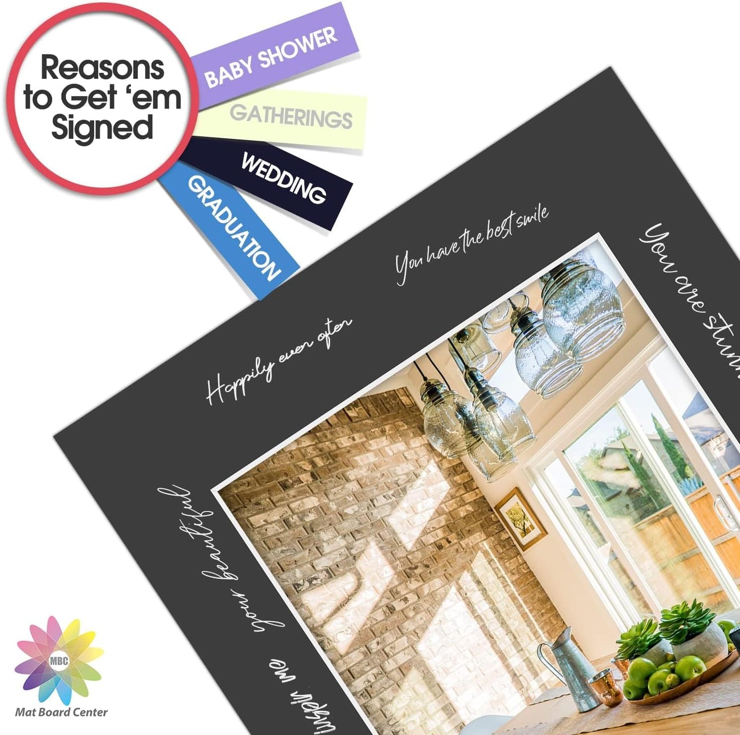 MBC Mat Board Center, Pack of 5, 11x14 for 8x10 Black Photo Picture Mat - Acid Free, 4-ply Thickness, White Core - for Pictures, Photos, Framing