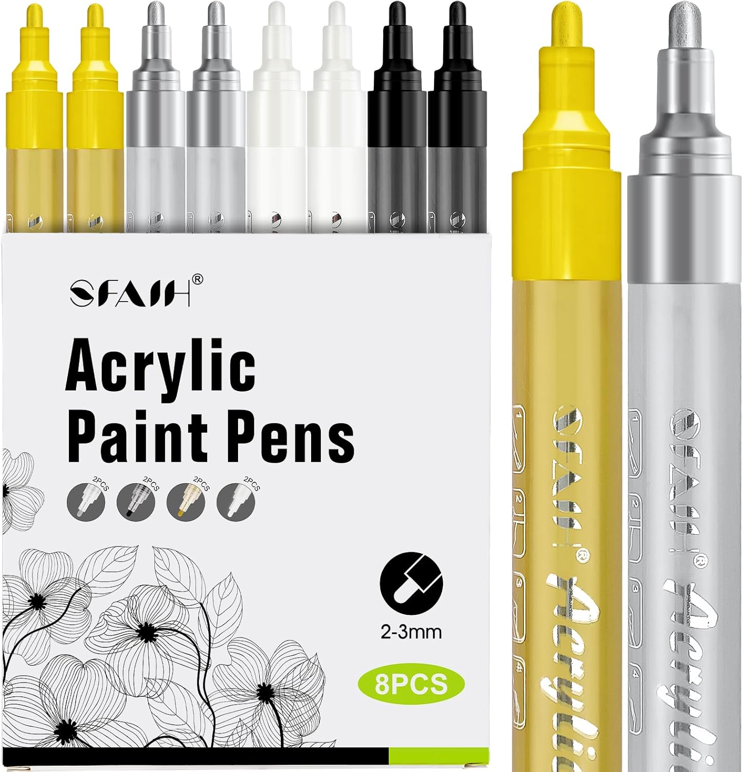 SFAIH Paint Markers Pens - 4 Colors 8 Pack Ultra-High Coverage Acrylic Paint Pens for Rock, Paper, Wood, Fabric, Glass, Metal, Ceramic, Painting, DIY Art Projects, Crafts, Large Capacity Permanent Ink