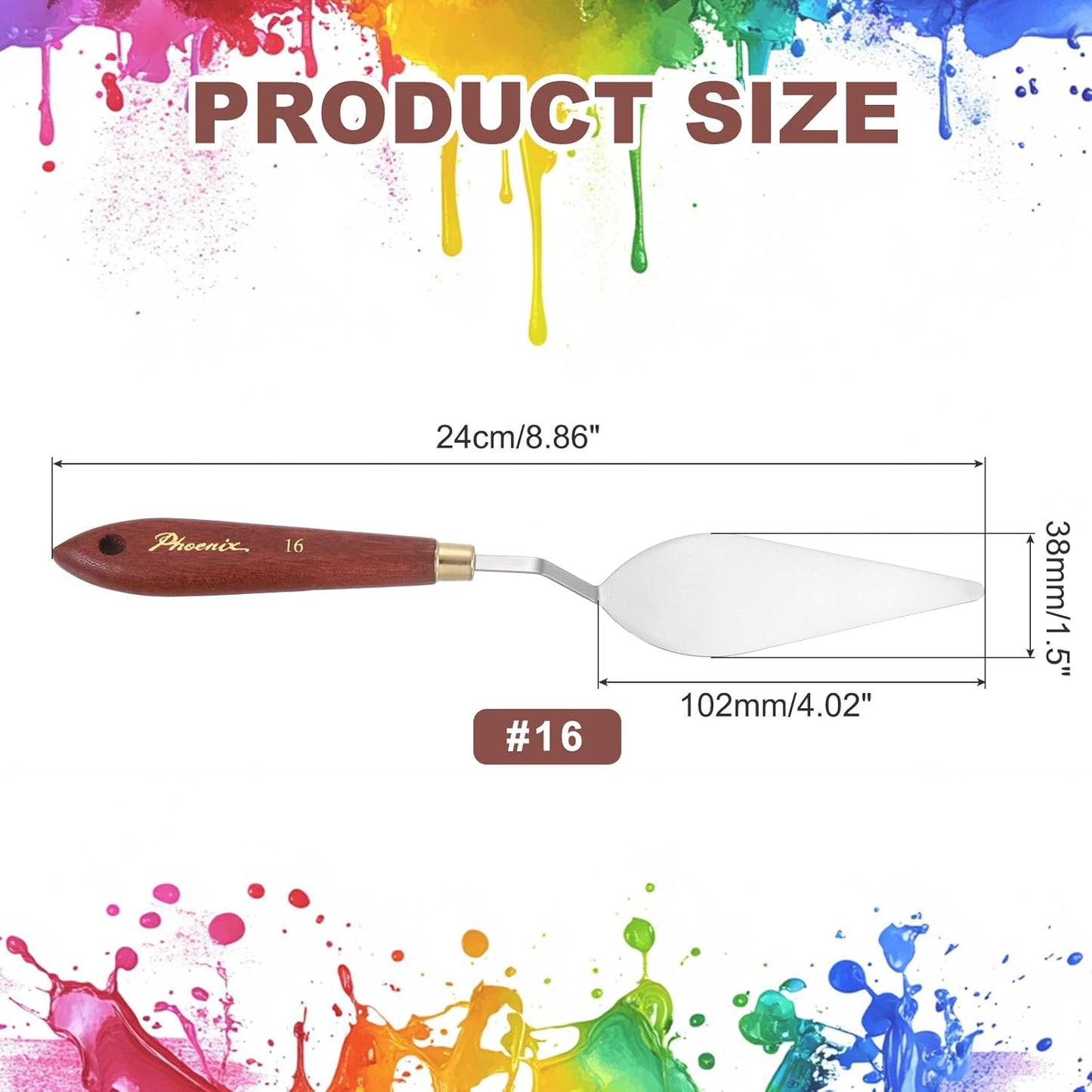 MECCANIXITY Pack of 1 Palette Knife No.16, 9.4" Long Palette Knives with Stainless Steel Flexible Spatula Pallet Knife and Wood Handle for Scraping, Mixing, Oil Acrylic Painting Canvas