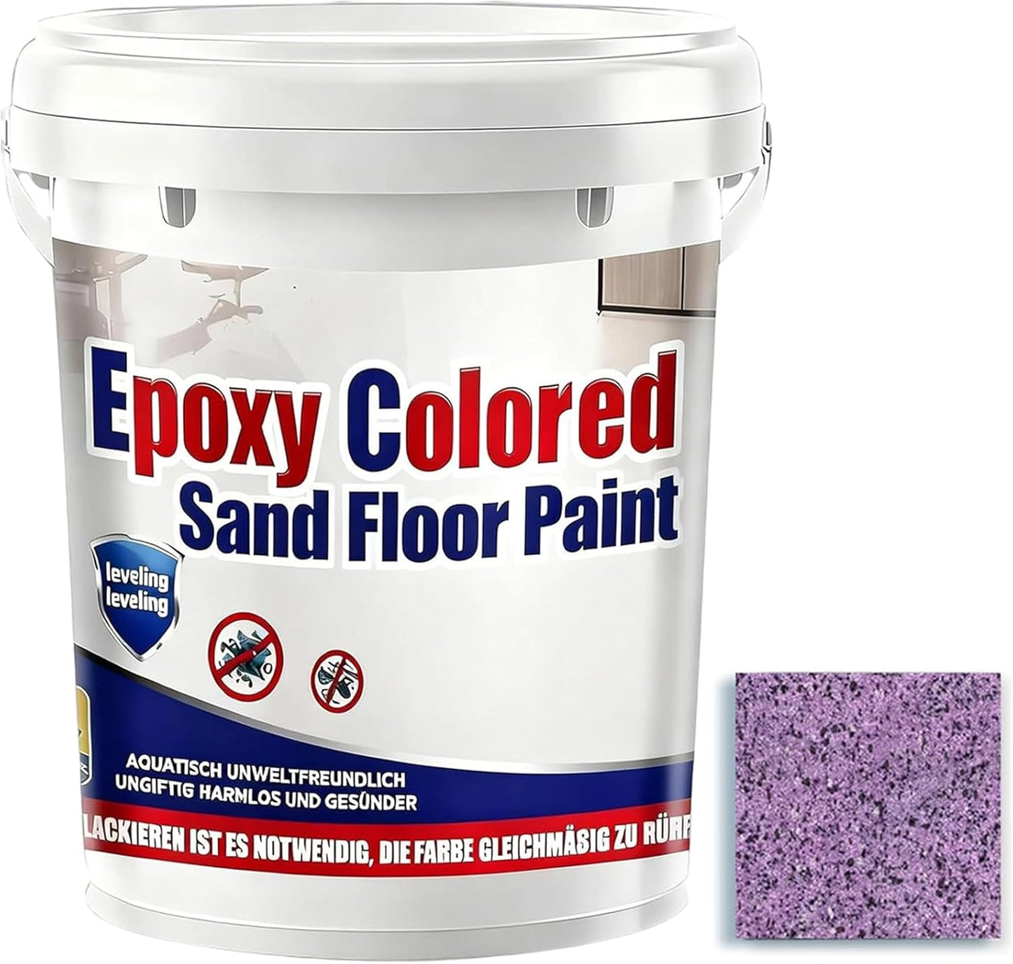 Epoxy Colored Sand Floor Paint, Epoxy Floor Paint for Concrete, High Gloss Marble Effect Coating, Waterproof Non-Slip Concrete Paints, Suitable for Indoor/Outdoor Use (Purple,16 oz/0.5 kg)