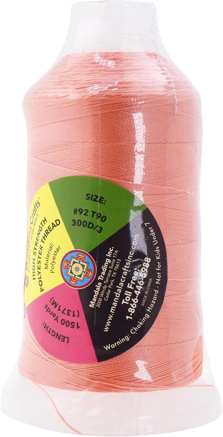 Mandala Crafts Blush Heavy Duty Thread - 1500 Yds Tex 90 for Sewing, Drapery, Jeans, Leather, Hair, Bonded Polyester Outdoor Marine Upholstery Threads