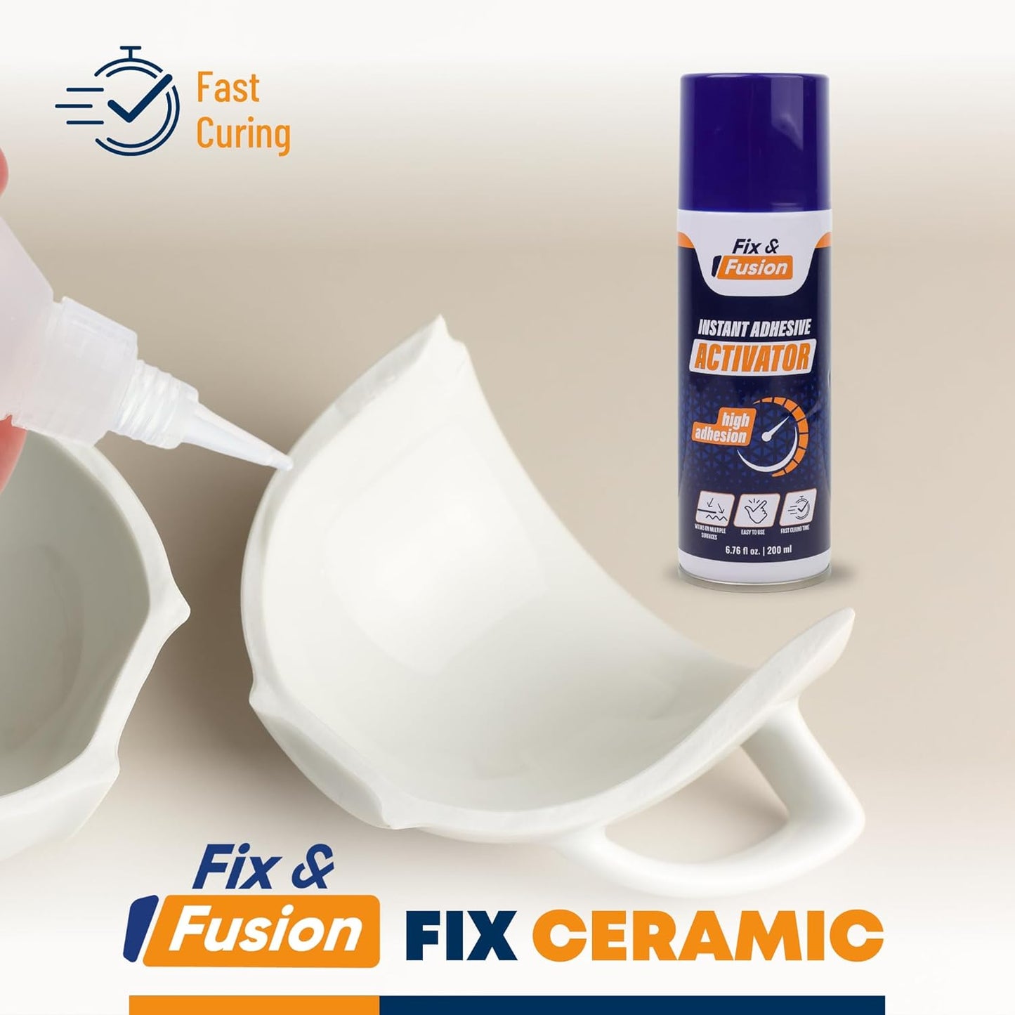 FIX & FUSION Activator Spray (6.76 Fl Oz), Instant Cure Accelerator for Cyanoacrylate (CA) Super Glue for Wood, Plastic, Rubber, Granite, and DIY & Professional, Accelerates Bonding Strength, (2 Pack)