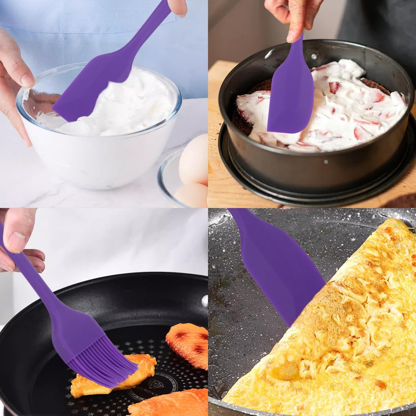 Silicone Spatulas Set, Rubber Spoon Spatula Heat Resistant Spoonula One Piece Design Seamless Spatula Non-Stick Scrapers Baking Mixing Tool (Purple)