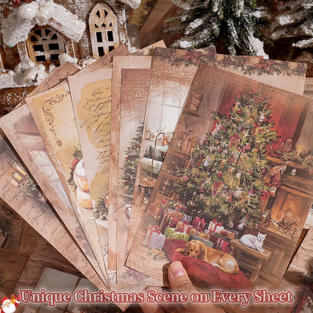 160 sheets of Christmas scrapbook paper, journaling scrapbook supplies craft collage paper set, junk journal bullet journal poster room decor for card making decorative gifts