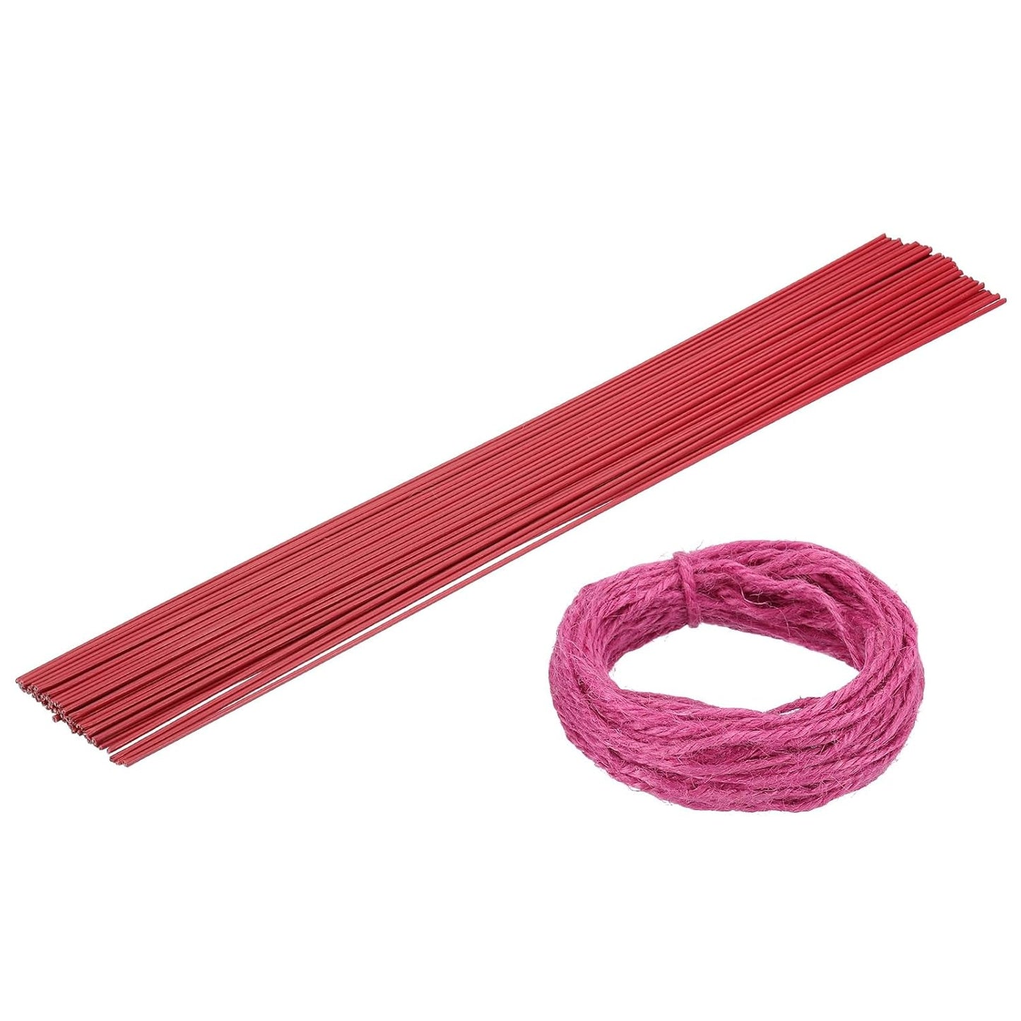 uxcell 50Pcs 2 Gauge Floral Wire, 15.75" Length Flower Stem Wires with 0.08" x 32.8ft Twine for Wreath Making, Flower Arrangement, Red