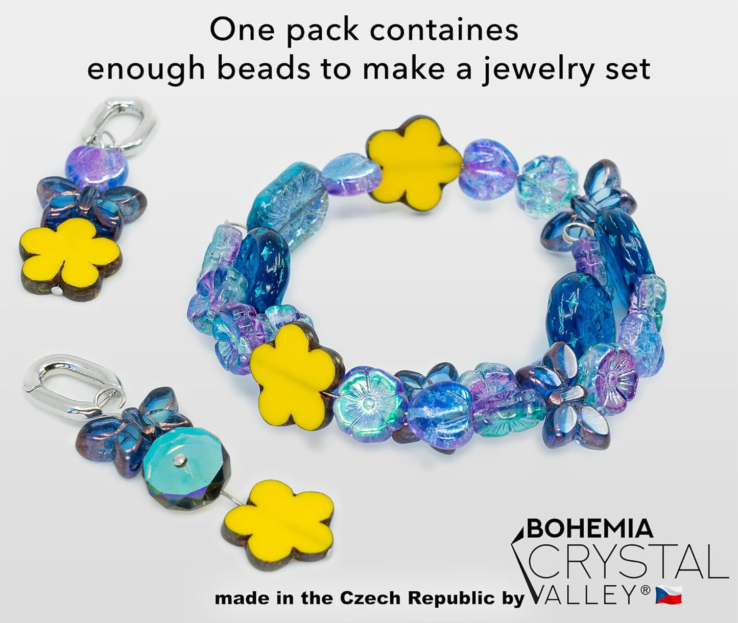 2.1oz (60g) of Focal Glass Bead Mix with Table-Cut Flower and Butterfly Beads, PG Blue