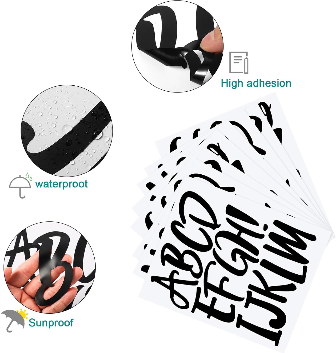 Outus 576 Pieces 8 Sheets Letters Stickers Self Adhesive Vinyl Letter Alphabet Number Stickers Mailbox Numbers Sticker, Decals for Classroom Decor, Sign, Door(Black,4 Inch)