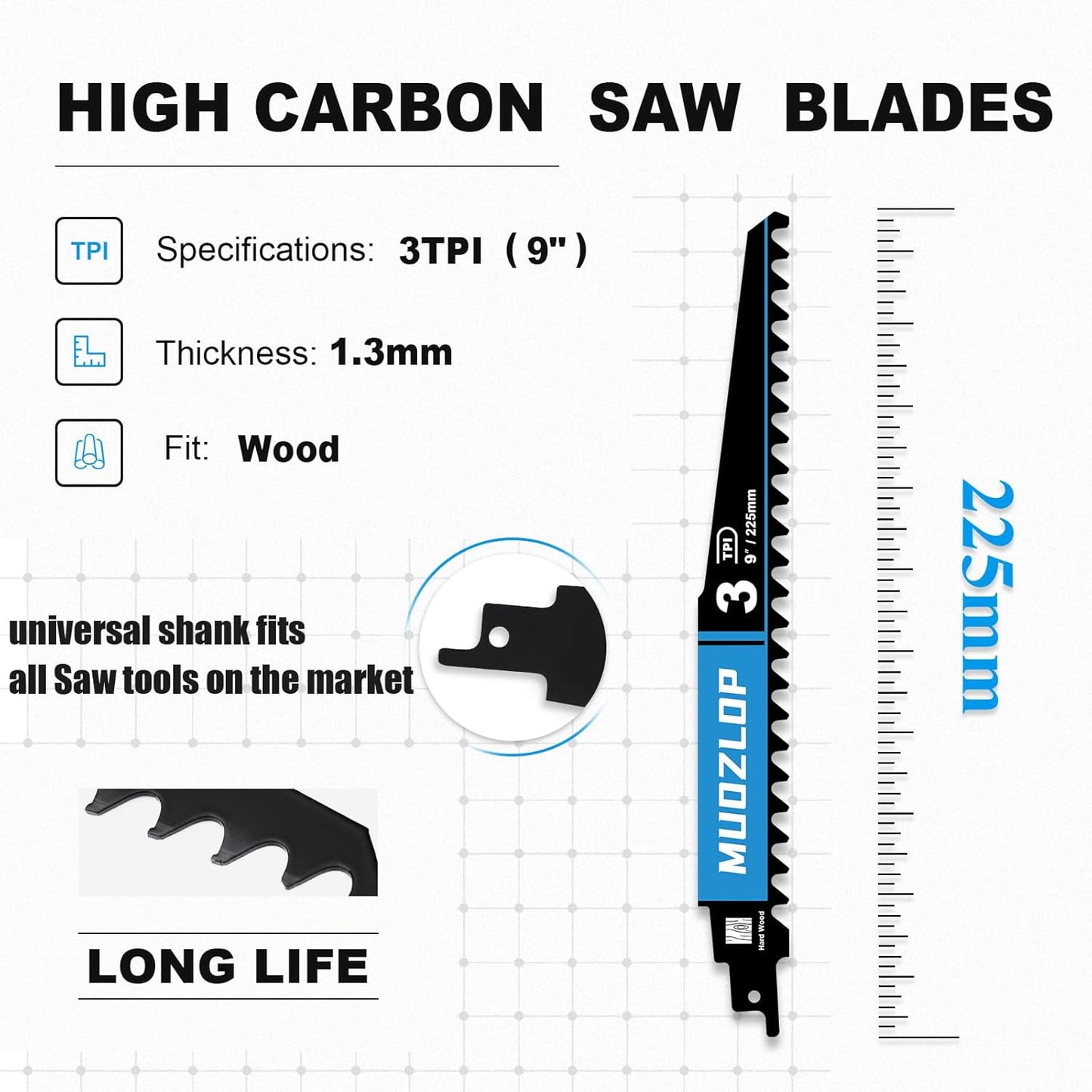 2 Pack 9 inch Reciprocating Saw Blades Set，3 TPIHigh Carbon Saw Blades for Woodcutting，Saw Blades with Organizer Case (2, 3T/9inch)