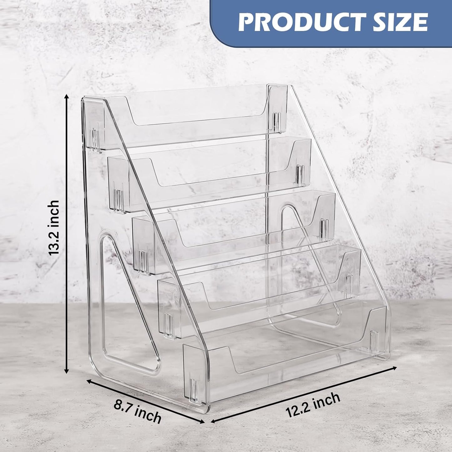 Upgraded 5 Tier Acrylic Card Display Stand, Clear Display for Greeting Cards, Sports Cards, Postcards, Stickers & Brochures, Easy Snap-On, Increased Height & Thickness for Better Presentation