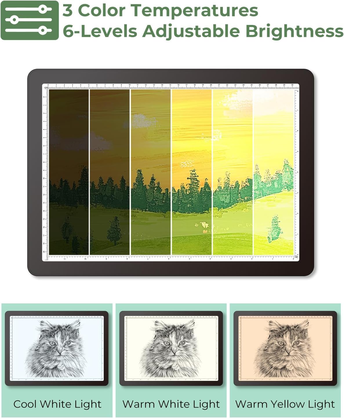 Cordless A3 Diamond Painting Art LED Light Board for Tracing and Drawing,Bawaslom Light Box with 3 Colors & 6-Level Brightness,Rechargeable Drawing Pad for Tracing,Diamond Art,Vinyl Weeding,Sketching