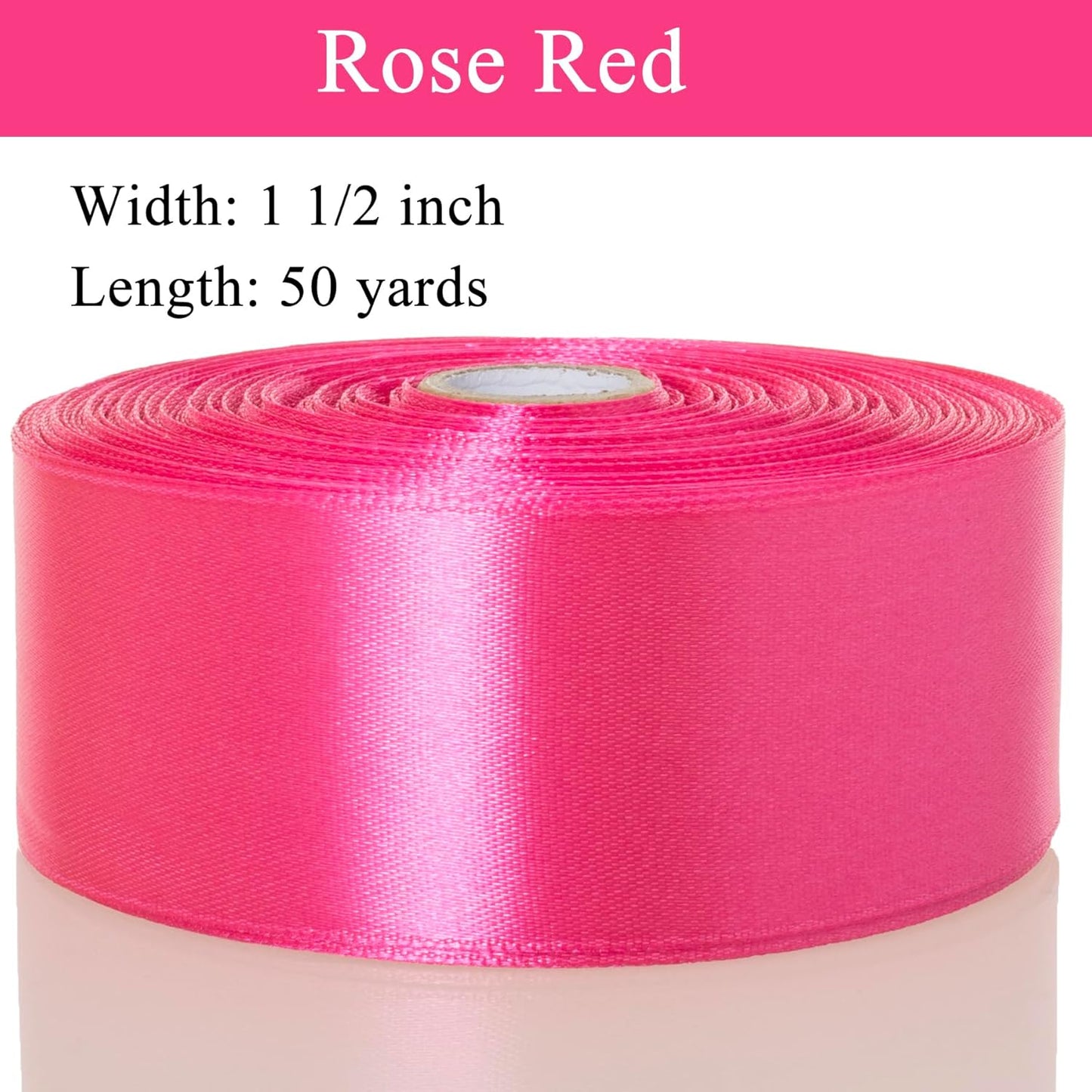 1 1/2 Inch Rose Red Solid Satin Ribbon, 50 Yards Craft Fabric Ribbon for Gift Wrapping Floral Bouquets Wedding Party Decoration