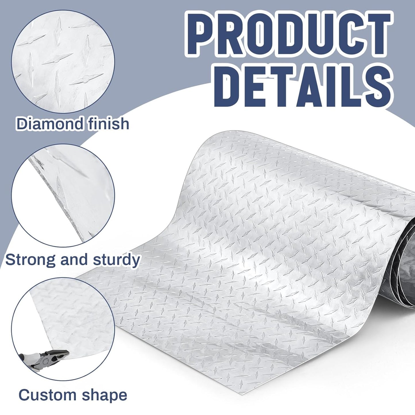 Diamond Plate Sheet Metal Heavy Duty Tread Aluminum Sheet Diamond Tread Plate for Wall Covering, Cargo Trailer, RV and More(24 x 96 Inch,Silver)