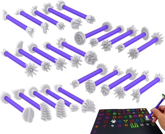 GEOCCI Flower Petal Tools for Dot Painting，50 Petal Shapes Dotting Tool，Mandala Dot Art Tools for Rocks，Embosssing Tools for Painting Dots （Purple）