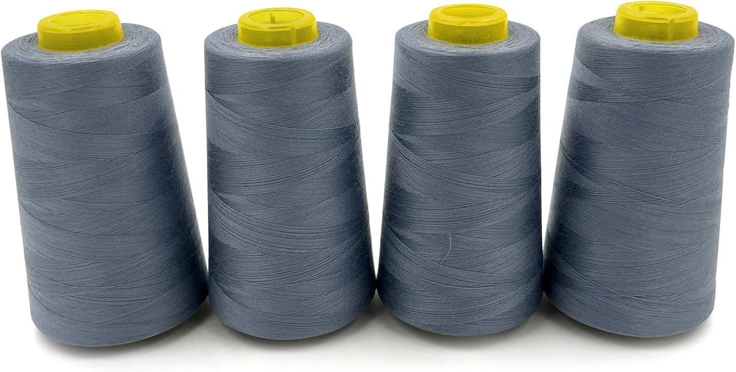 Tortoise 4 Cones of 3000 Yards Each Spool Thread for All Purpose, Quilting, Serger, Overlock Sewing Machines - 100% Polyester - Mid-Grey
