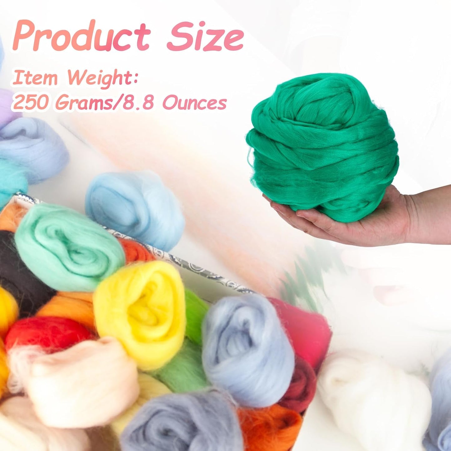 PATIKIL Wool Roving Yarn, 250G/8.8OZ Felting Wool Pure Roving Yarn, Green