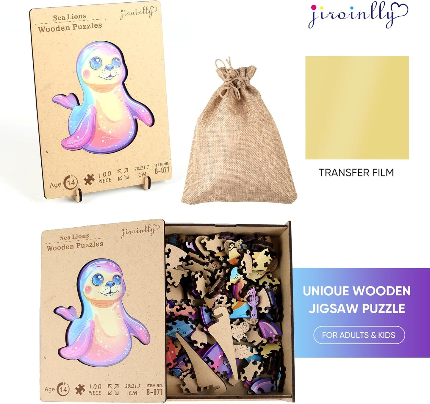 Wooden Puzzles for Adult and Kids, 100 Pieces Ocean Puzzle, Unique Shaped Sea Lions Wooden Preschool Puzzle, Toddler Wooden Puzzle Toy Gift for Family and Friends, Suitable for Family Games