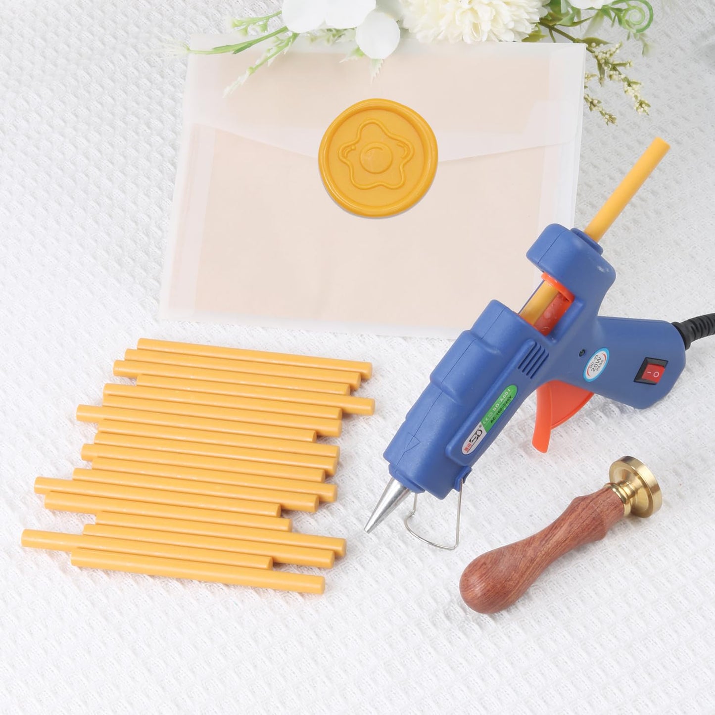 Yellow Sealing Wax Sticks, WASOHLING 20Pcs Glue Gun Wax Seal Sticks for Wax Seal Stamp, Yellow Wax Seals for Christmas Wedding Invitation Envelope Letter Seals, Craft Adhesive (Mini Size)