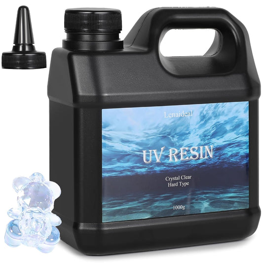 Lenaideal1000g UV Resin-Upgrade Ultraviolet Epoxy Resin Crystal Clear,High Gloss Hard Type with Fast Curing and Low Odor for Jewelry Making and Coating