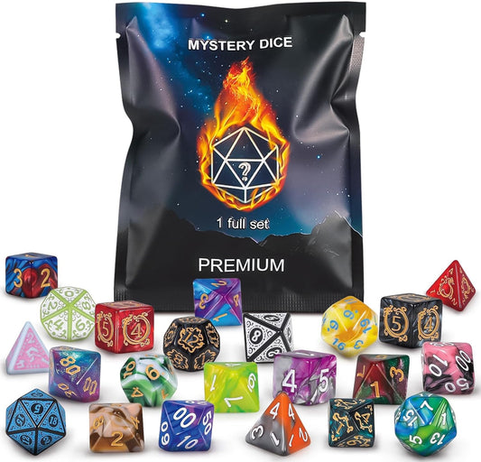 QMAY Polyhedral Dice - 8PCS Mystery Dice Set, Various Styles, Random D&D Dice Patterns & Dice Bag, DND Gifts, Suitable for Dungeons and Dragons, RPG, MTG,Role Playing Table Game