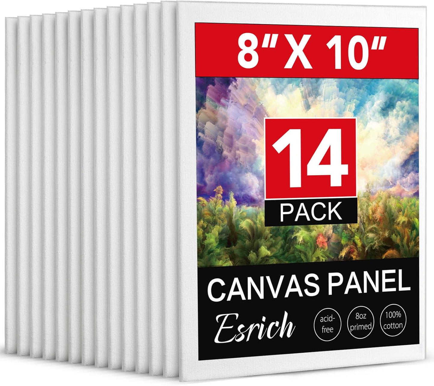 ESRICH Canvases for Painting 8x10In,14 Pack Blank Canvas Boards Bulk - Cotton Art Canvas for Oil, Acrylic & Watercolor Painting.