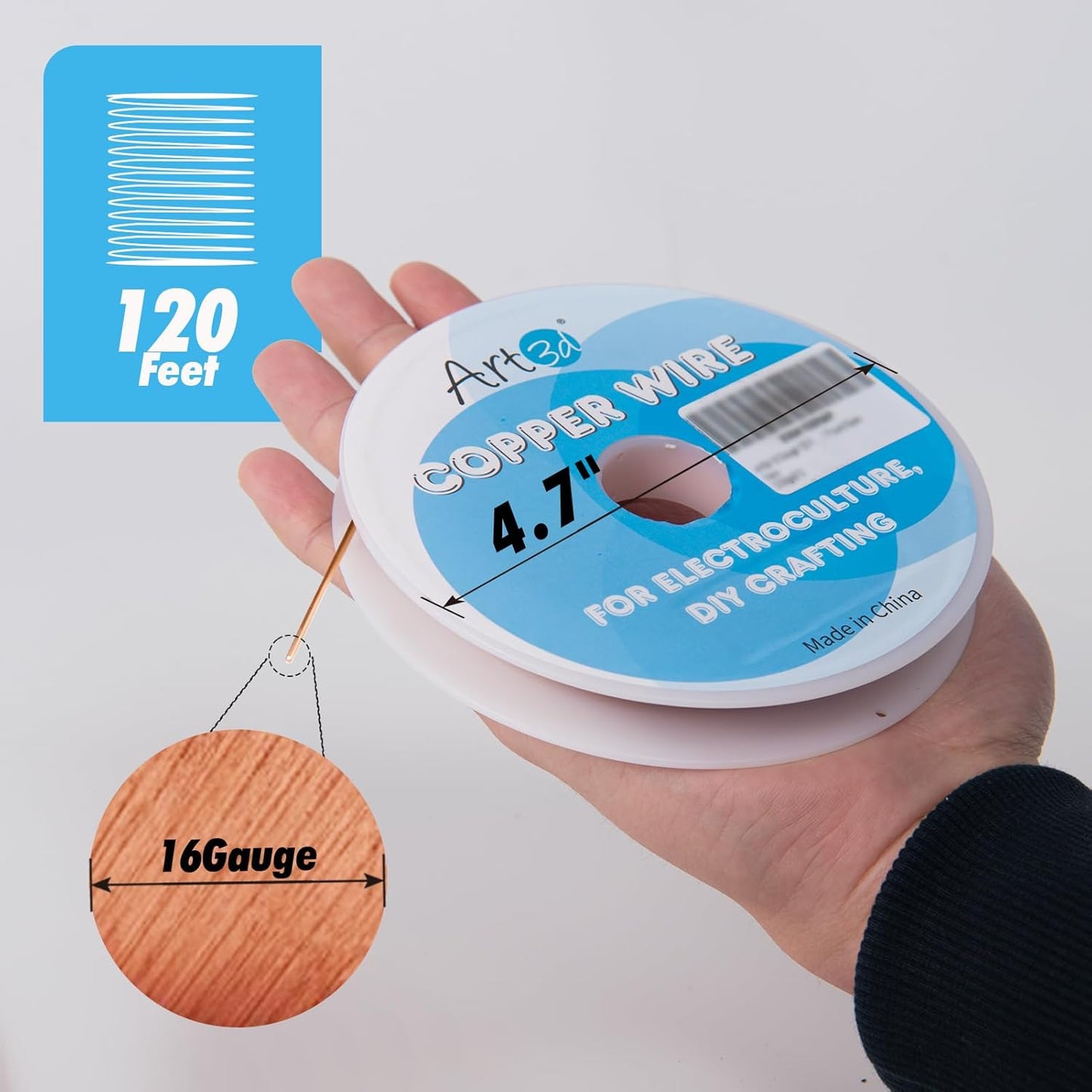 Art3d 16 Gauge 120 FT 99.9% Pure Soft Copper Wire for Electroculture, Gardening, Jewelry Making, 1 Pound Spool
