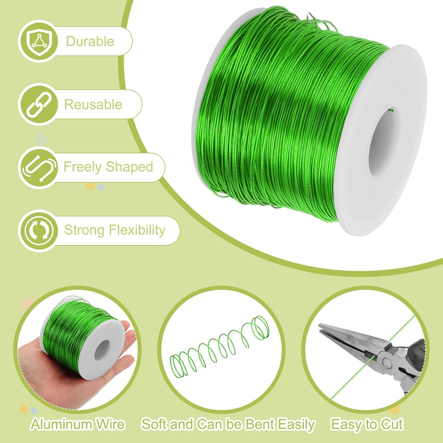 MECCANIXITY 20 Gauge Anodized Aluminum Craft Wire Bendable Bonsai Training Wire 771 Feet 0.8mm for Sculpting Crafts Wreath Floral Beading Jewelry Making, Green