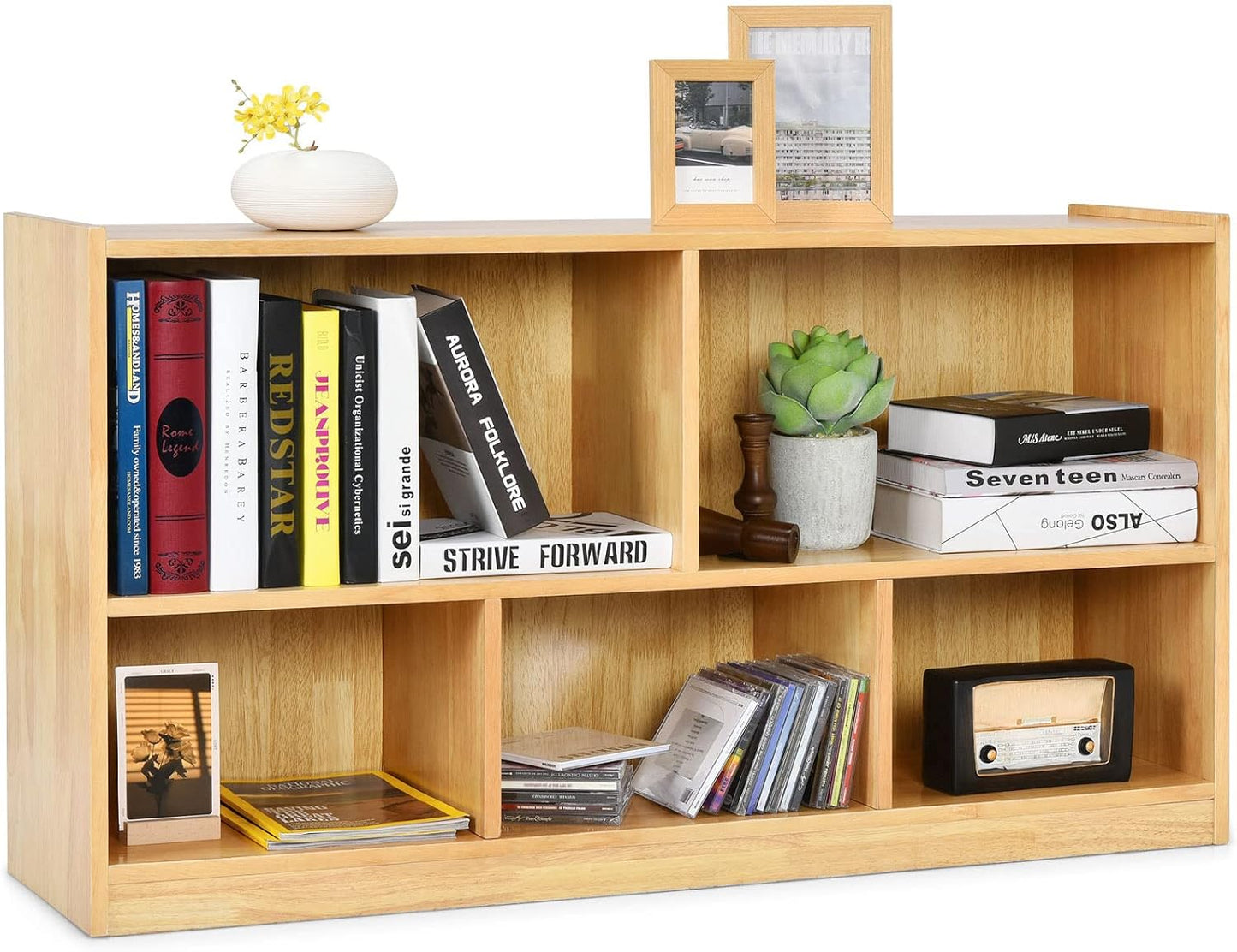 Tangkula 5 Cube Bookcase, 2 Tier Wooden Storage Open Bookshelf, Multipurpose Display Storage Cabinet for Living Room, Bedroom, Hallway, Kid's Playroom, Reading Nook (Yellow)