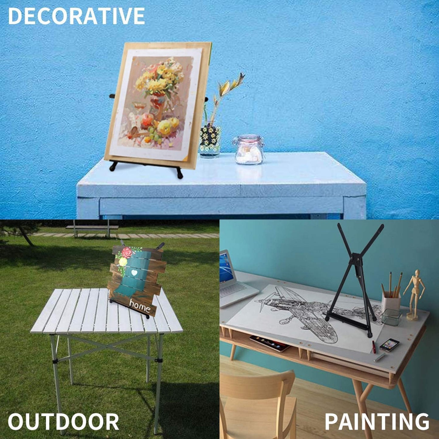 MEEDEN Tabletop Easels, Metal Easel Stand for Painting & Display, Aluminum Desktop Art Painting Easel, Foldable Portable Paint Easel Tripod Stand for Canvas, Paintings, Photos, Books, Signs