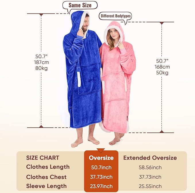yescool Wearable Blanket Hoodie, Flannel Sherpa Fleece Blanket Sweatshirt for Adults Women Men,One Size Fits All