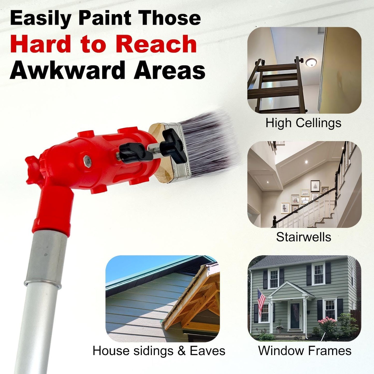 Multi Angle Paint Brush Extender V2, Long Handle Paint Brush, Extension Pole Attachments for Paint Roller, Paint Edger Tool for High Ceilings, Corner Painting Tools for Paint Extension Pole (Red)