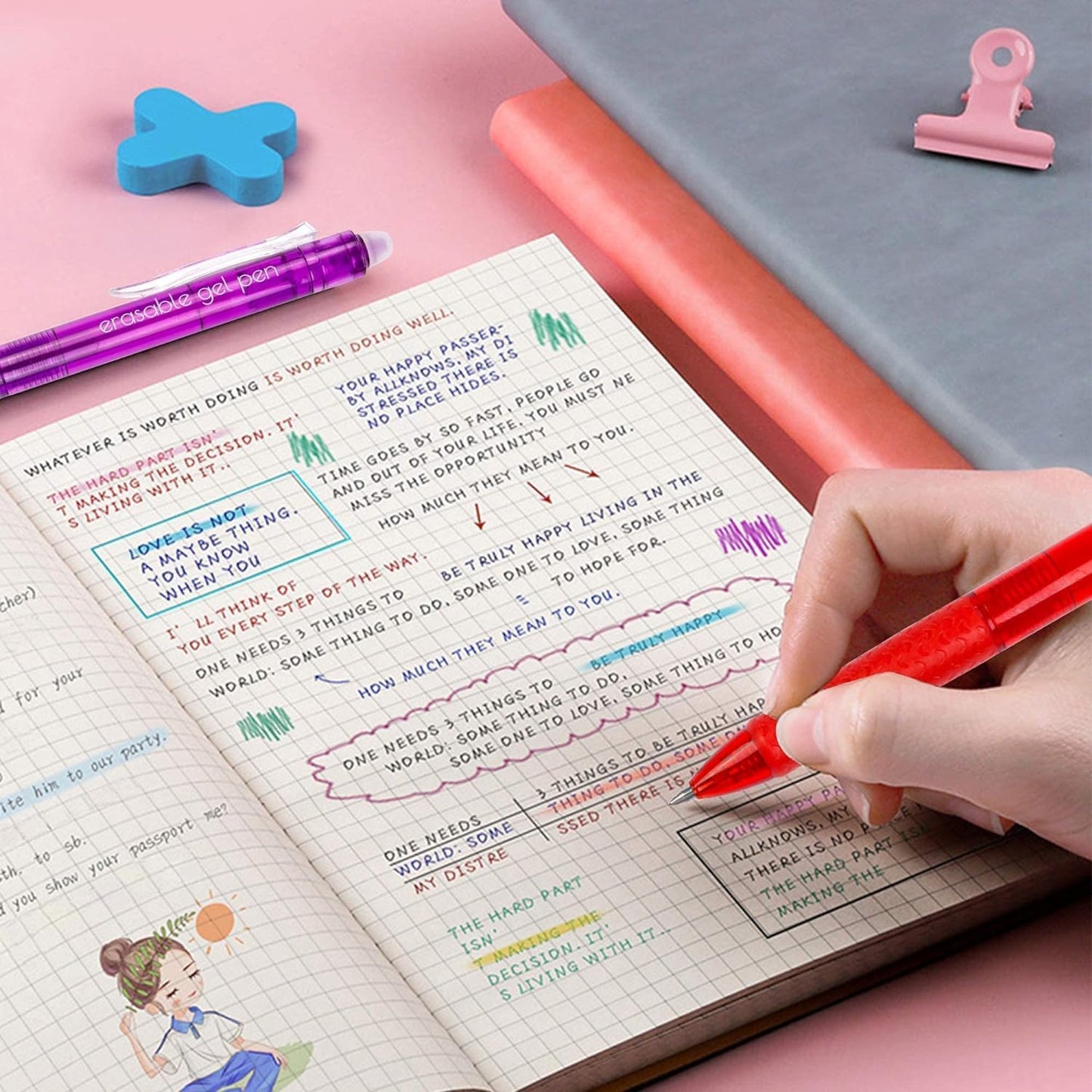 Erasable Gel Pens, 12 Colors Retractable Fine Point Erasable Pens Clicker, Assorted Color Inks, Make Mistakes Disappear for Drawing Writing Planner and Crossword Puzzles