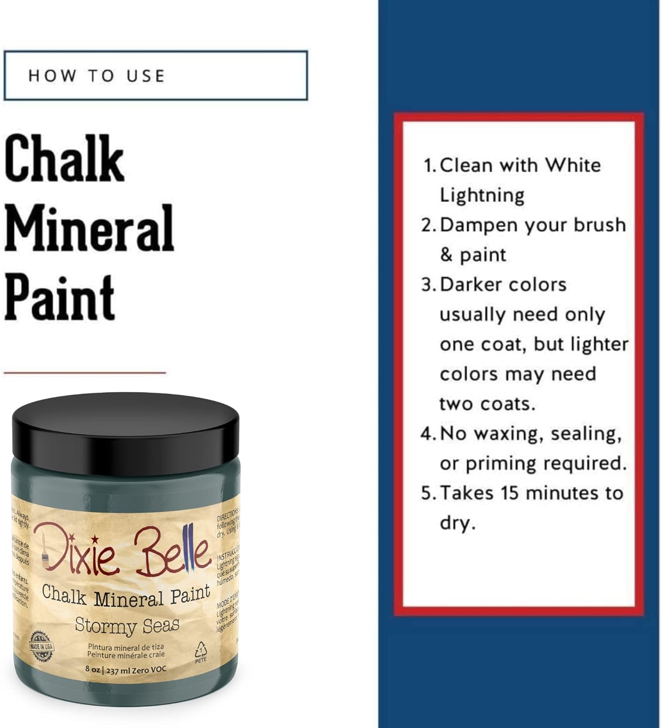 Dixie Belle Paint Company Chalk Finish Furniture Paint - Stormy Seas (8oz) - Matte Blue Gray Chic Chalk Mineral DIY Furniture Paint