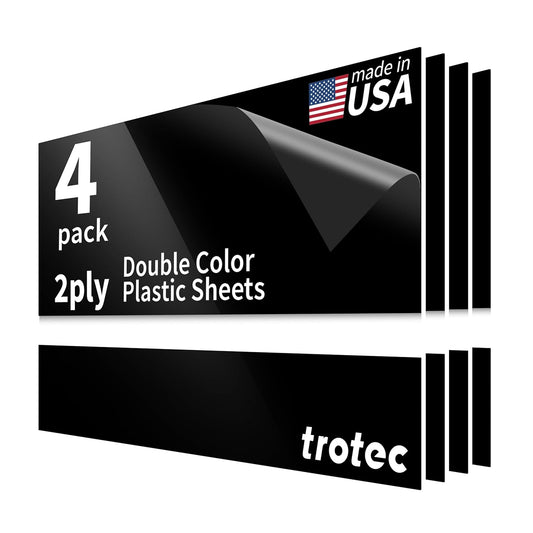 Trotec TroLase | 12"x20"x1/16", 4 Pcs | Gloss Black/White | 2 Ply | Modified Acrylic | Laser Engraving Double Color Plastic Sheet | Engraving Blanks for Laser, Saw, Guillotine | Made in USA