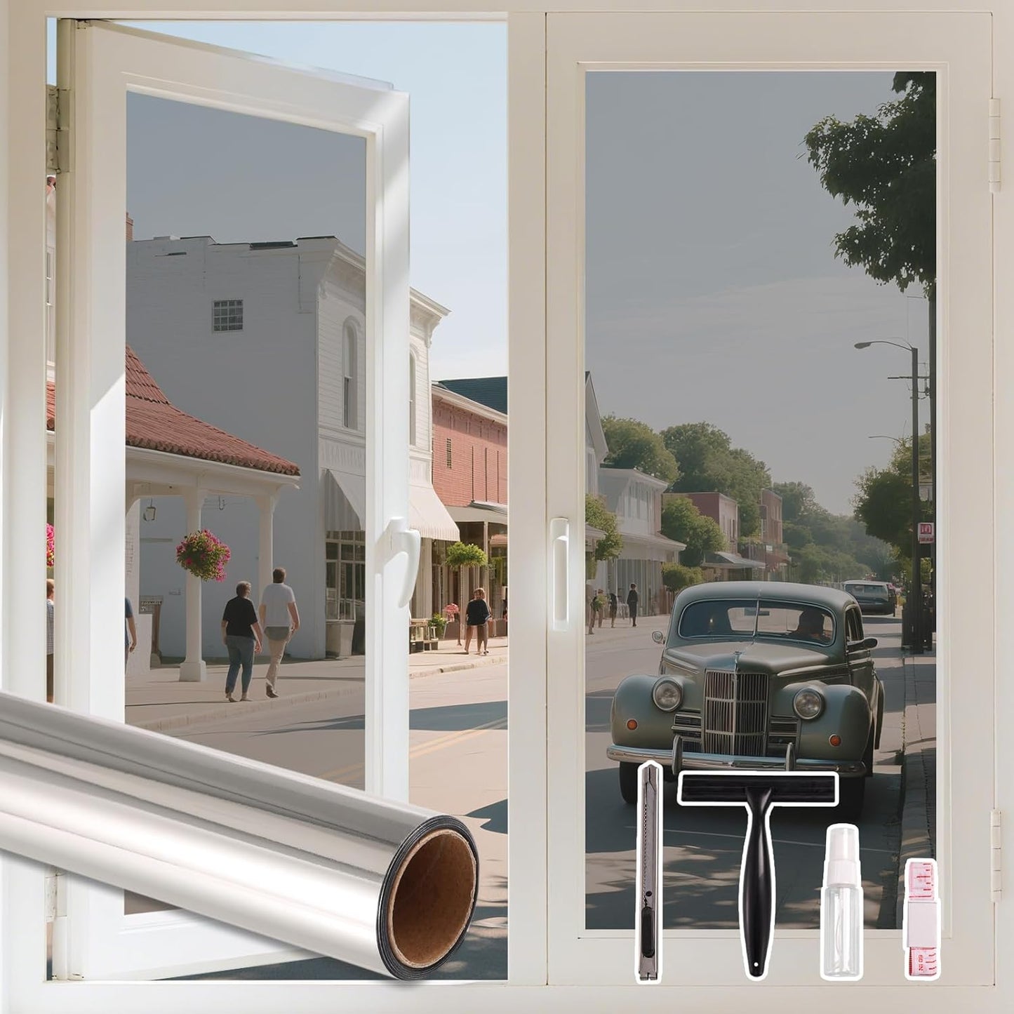 LEMON CLOUD One Way Window Privacy Film See Out Not in Reflective Mirror UV Window Cling Sun Blocking Heat Control Glare Control with Tools,45.2 Inch x 157.4 Inch