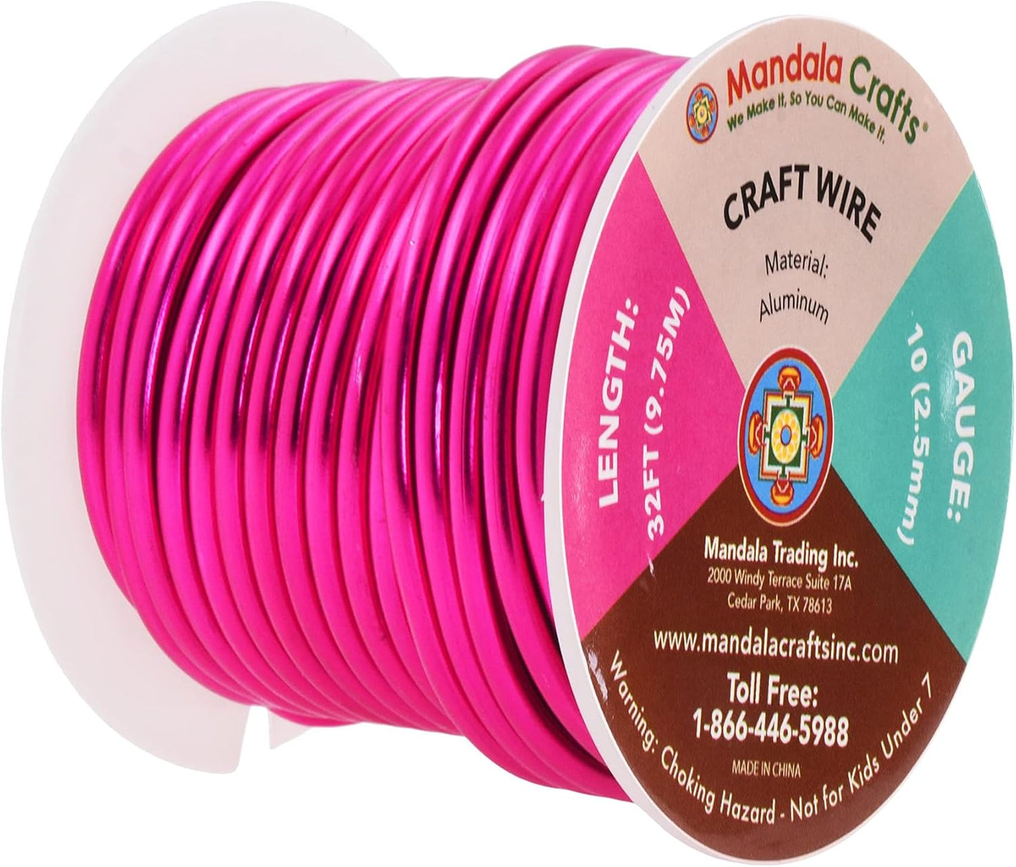 Mandala Crafts 10 Gauge Anodized Aluminum Craft Wire for Jewelry Making - 32 FT Colored Flexible Magenta Wire - Bendable for Bonsai Armature Crafting Sculpting