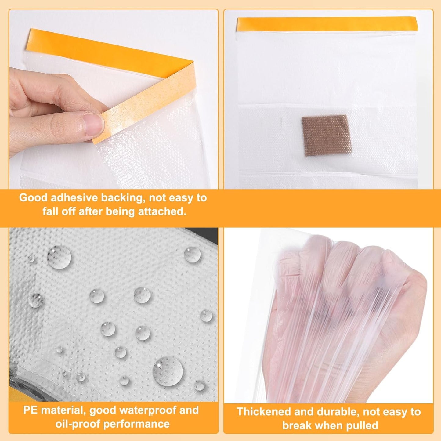 HARFINGTON Pre-Taped Masking Film 43.3" x32.8ft Double Adhesive Tape and Drape Painters Plastic Drop Cloth Film with Tape Plastic Sheeting for Automotive Painting Covering